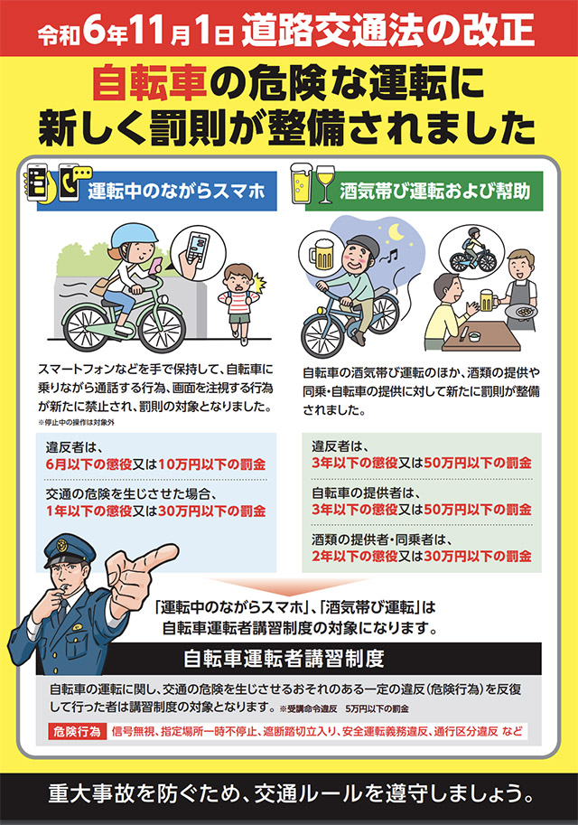 自転車のながら運転、酒気帯び運転の厳罰化