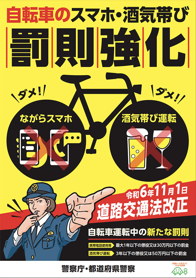 自転車のながら運転、酒気帯び運転の厳罰化