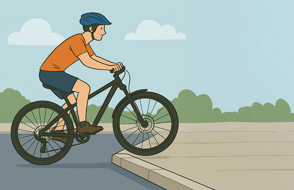 自転車で段差を乗り越える際には抜重を